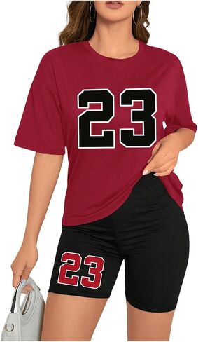 Floerns Women's 2 Piece Outfit Letter Graphic Print T Shirt and Leggings Shorts Set in Saudi Arabia