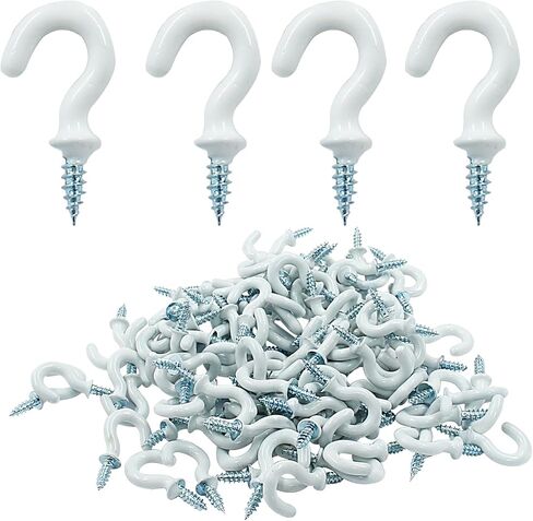 Hitefu 60Pcs Vinyl Coated Metal Cup Hook 1" for Hanging - Durable and Stylish Self-Tapping Screws Ceiling Hooks for Plant, Kitchen, Cup, and Ceiling Hanging (Black) in Saudi Arabia