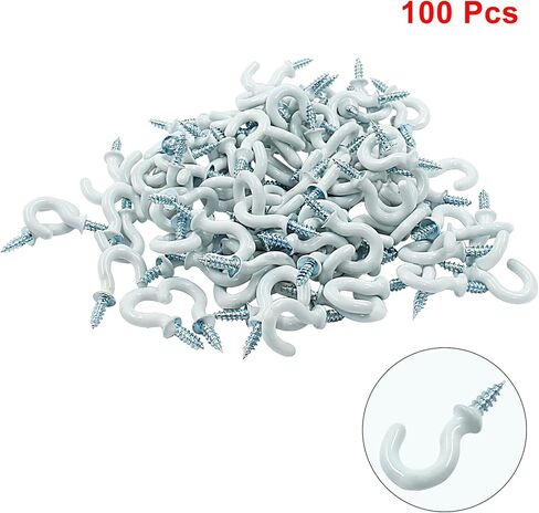Hitefu 60Pcs Vinyl Coated Metal Cup Hook 1" for Hanging - Durable and Stylish Self-Tapping Screws Ceiling Hooks for Plant, Kitchen, Cup, and Ceiling Hanging (Black) in Saudi Arabia