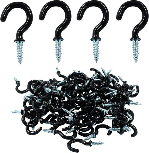 Hitefu 60Pcs Vinyl Coated Metal Cup Hook 1" for Hanging - Durable and Stylish Self-Tapping Screws Ceiling Hooks for Plant, Kitchen, Cup, and Ceiling Hanging (Black) in Saudi Arabia