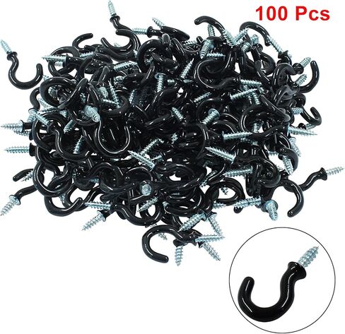 Hitefu 60Pcs Vinyl Coated Metal Cup Hook 1" for Hanging - Durable and Stylish Self-Tapping Screws Ceiling Hooks for Plant, Kitchen, Cup, and Ceiling Hanging (Black) in Saudi Arabia