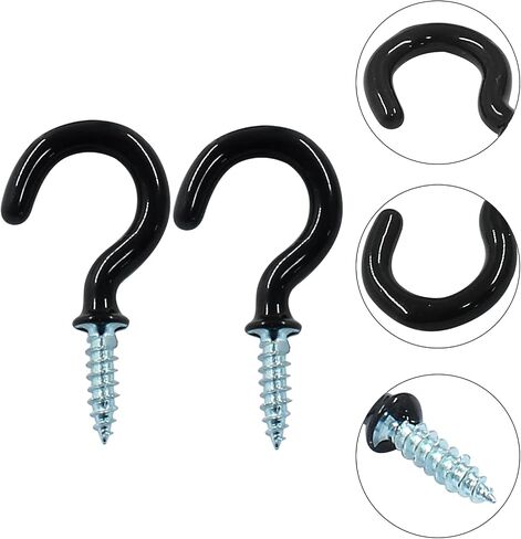 Hitefu 60Pcs Vinyl Coated Metal Cup Hook 1" for Hanging - Durable and Stylish Self-Tapping Screws Ceiling Hooks for Plant, Kitchen, Cup, and Ceiling Hanging (Black) in Saudi Arabia