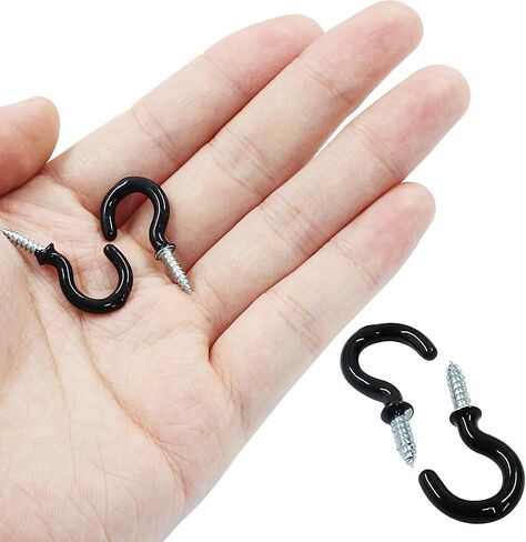 Hitefu 60Pcs Vinyl Coated Metal Cup Hook 1" for Hanging - Durable and Stylish Self-Tapping Screws Ceiling Hooks for Plant, Kitchen, Cup, and Ceiling Hanging (Black) in Saudi Arabia