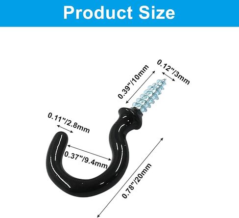 Hitefu 60Pcs Vinyl Coated Metal Cup Hook 1" for Hanging - Durable and Stylish Self-Tapping Screws Ceiling Hooks for Plant, Kitchen, Cup, and Ceiling Hanging (Black) in Saudi Arabia