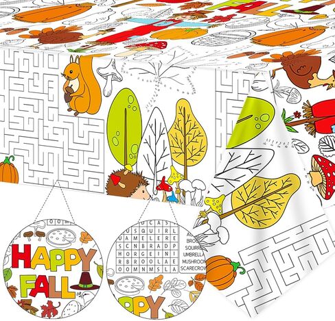 Qyeahkj Giant Fall Coloring Tablecloth Large Autumn Poster Maple Leaf Coloring Party Tablecloth Autumn Party Game Supplies Jumbo Hello Fall Coloring Table Cover for Kids Classroom Arts and Crafts in Saudi Arabia