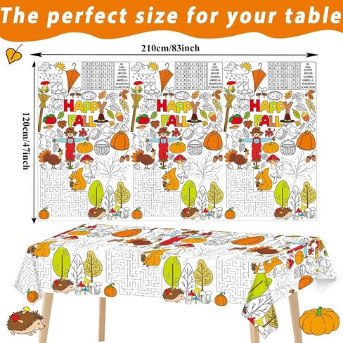 Qyeahkj Giant Fall Coloring Tablecloth Large Autumn Poster Maple Leaf Coloring Party Tablecloth Autumn Party Game Supplies Jumbo Hello Fall Coloring Table Cover for Kids Classroom Arts and Crafts in Saudi Arabia