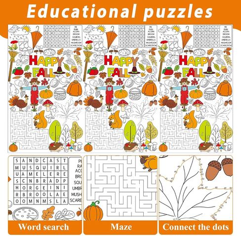 Qyeahkj Giant Fall Coloring Tablecloth Large Autumn Poster Maple Leaf Coloring Party Tablecloth Autumn Party Game Supplies Jumbo Hello Fall Coloring Table Cover for Kids Classroom Arts and Crafts in Saudi Arabia