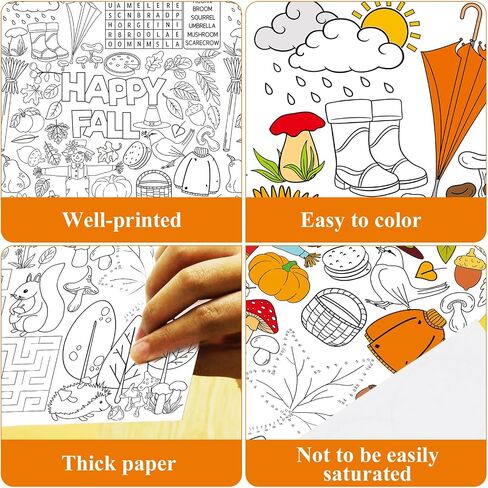 Qyeahkj Giant Fall Coloring Tablecloth Large Autumn Poster Maple Leaf Coloring Party Tablecloth Autumn Party Game Supplies Jumbo Hello Fall Coloring Table Cover for Kids Classroom Arts and Crafts in Saudi Arabia