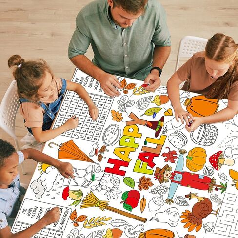 Qyeahkj Giant Fall Coloring Tablecloth Large Autumn Poster Maple Leaf Coloring Party Tablecloth Autumn Party Game Supplies Jumbo Hello Fall Coloring Table Cover for Kids Classroom Arts and Crafts in Saudi Arabia