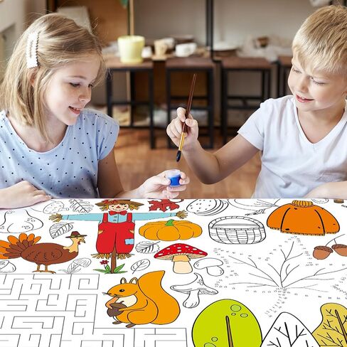 Qyeahkj Giant Fall Coloring Tablecloth Large Autumn Poster Maple Leaf Coloring Party Tablecloth Autumn Party Game Supplies Jumbo Hello Fall Coloring Table Cover for Kids Classroom Arts and Crafts in Saudi Arabia