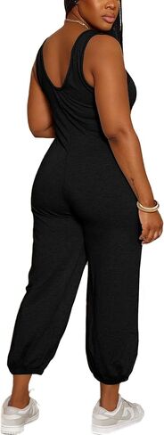 Tank Top Jumpsuits For Women Casual Summer Square Neck Sleeveless Rompers Elastic Loose Fit Overalls With Pockets in Saudi Arabia