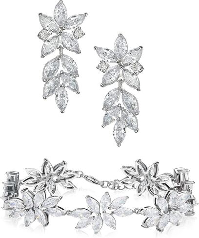 SWEETV Marquise Wedding Bridal Earrings Bracelets Set for Brides, Bridesmaids in Saudi Arabia