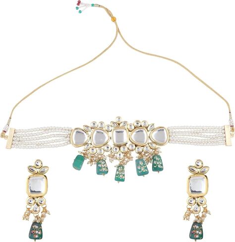 Beads Gold Plated Choker Jewelery Set with Necklace and Earrings for Women and Girls in Saudi Arabia