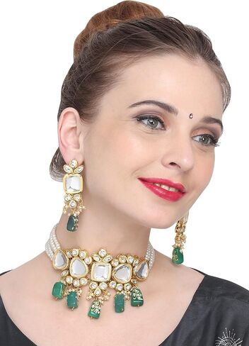 Beads Gold Plated Choker Jewelery Set with Necklace and Earrings for Women and Girls in Saudi Arabia