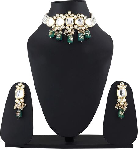 Beads Gold Plated Choker Jewelery Set with Necklace and Earrings for Women and Girls in Saudi Arabia