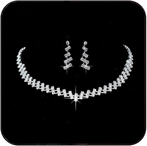 JAKAWIN Rhinestone Bridal Necklace Earring Set Silver Crystal Bride Jewelry Set Wedding Party Prom Jewelry for Women (Pack of 3) NK316 in Saudi Arabia