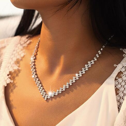 JAKAWIN Rhinestone Bridal Necklace Earring Set Silver Crystal Bride Jewelry Set Wedding Party Prom Jewelry for Women (Pack of 3) NK316 in Saudi Arabia