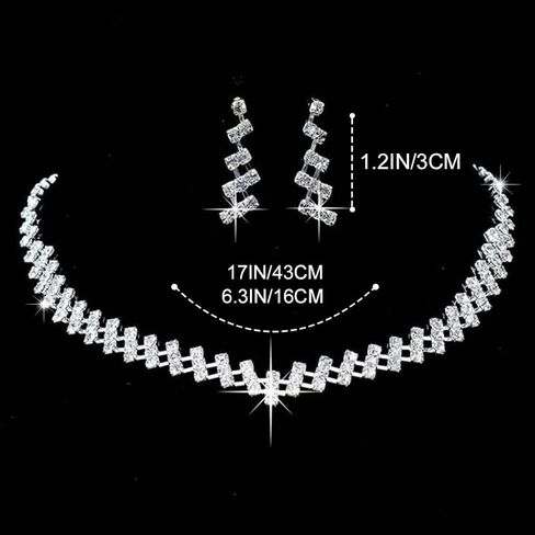 JAKAWIN Rhinestone Bridal Necklace Earring Set Silver Crystal Bride Jewelry Set Wedding Party Prom Jewelry for Women (Pack of 3) NK316 in Saudi Arabia