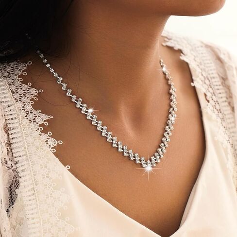 JAKAWIN Rhinestone Bridal Necklace Earring Set Silver Crystal Bride Jewelry Set Wedding Party Prom Jewelry for Women (Pack of 3) NK316 in Saudi Arabia
