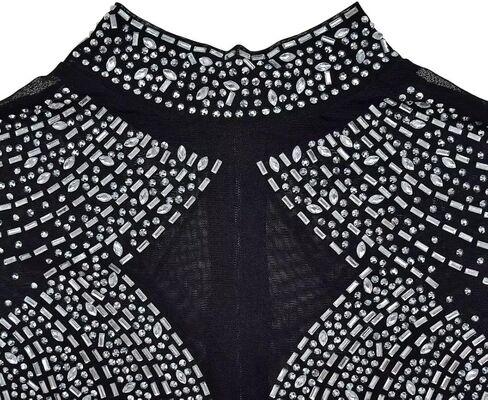 Women's Sexy Sleeveless Rhinestone Jumpsuit Patchwork Sheer Mesh See Through Bodycon Jumpsuit Party Club Night in Kuwait