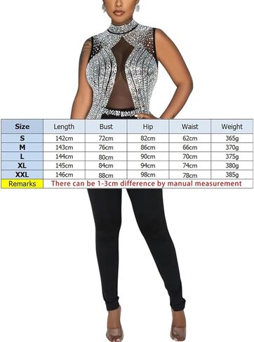 Women's Sexy Sleeveless Rhinestone Jumpsuit Patchwork Sheer Mesh See Through Bodycon Jumpsuit Party Club Night in Kuwait
