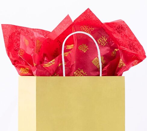 30 Sheets Large Size Red with Gold Chinese FU Tissue Paper Bulk,20" x 28",Gold FU Design Chinese New Year Tissue Paper for Gift Bags,Chinese New Year Gift Wrapping Tissue Paper in Saudi Arabia