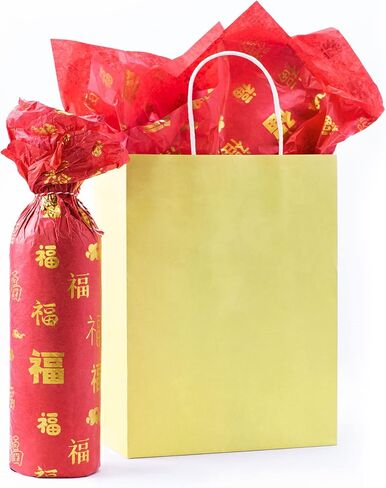 30 Sheets Large Size Red with Gold Chinese FU Tissue Paper Bulk,20" x 28",Gold FU Design Chinese New Year Tissue Paper for Gift Bags,Chinese New Year Gift Wrapping Tissue Paper in Saudi Arabia