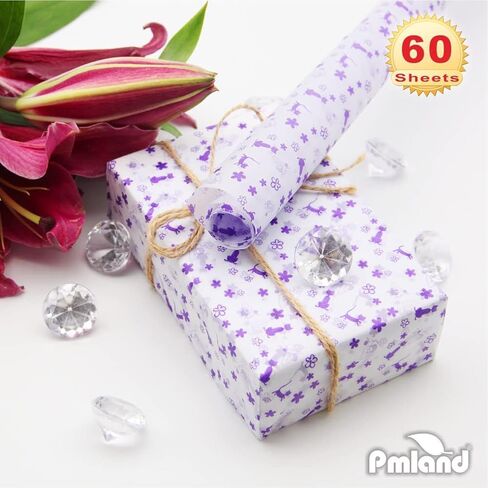 PMLAND Premium Quality Gift Wrap Printed Tissue Paper - Animal Footprint Patterned - 15 Inches X 20 Inches 60 Sheets in Saudi Arabia