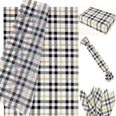 28 * 20 Inches Buffalo Plaid Tissue Paper for Christmas Gift Wrapping, 50 Sheets Black White Yellow Plaid Tissue for Halloween Christmas Gift Bags Wedding Birthday DIY Crafts in Saudi Arabia