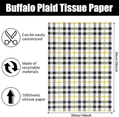 28 * 20 Inches Buffalo Plaid Tissue Paper for Christmas Gift Wrapping, 50 Sheets Black White Yellow Plaid Tissue for Halloween Christmas Gift Bags Wedding Birthday DIY Crafts in Saudi Arabia