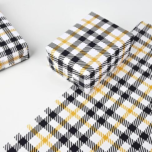28 * 20 Inches Buffalo Plaid Tissue Paper for Christmas Gift Wrapping, 50 Sheets Black White Yellow Plaid Tissue for Halloween Christmas Gift Bags Wedding Birthday DIY Crafts in Saudi Arabia
