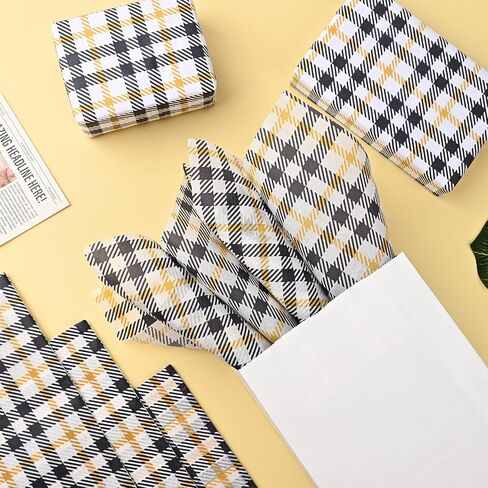 28 * 20 Inches Buffalo Plaid Tissue Paper for Christmas Gift Wrapping, 50 Sheets Black White Yellow Plaid Tissue for Halloween Christmas Gift Bags Wedding Birthday DIY Crafts in Saudi Arabia
