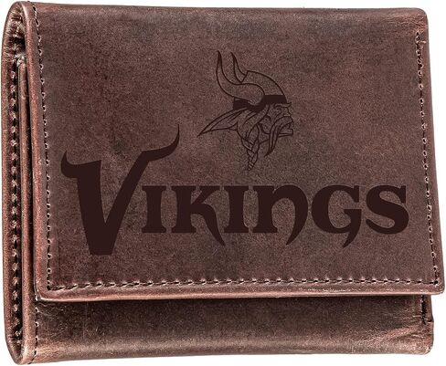 Team Sports America NFL Minnesota Vikings Brown Wallet | Tri-Fold | Officially Licensed Stamped Logo | Made of Leather | Money and Card Organizer | Gift Box Included in Saudi Arabia