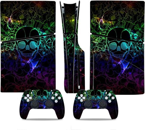 Full Body Vinyl Skin Sticker Decal Cover for PS5 Slim Console and Two Controllers(Disc Edition, Colorful Skull) in Saudi Arabia