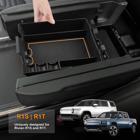 for Rivian R1S Accessories for Rivian R1T Accessories for RIVIAN 2025 2024 2023 2022 Car Center Console Organizer Armrest Cover Armrest Storage Box -Black in Saudi Arabia