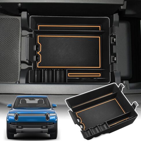 for Rivian R1S Accessories for Rivian R1T Accessories for RIVIAN 2025 2024 2023 2022 Car Center Console Organizer Armrest Cover Armrest Storage Box -Black in Saudi Arabia