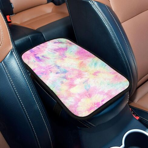 Pink Tie-dye Car Armrest Cover Pad Accessories Interior Protection 8.3x15inch Car handrail Box Cushion for Most Vehicle, SUV, Car in Saudi Arabia