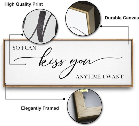 GraceView So I Can Kiss You Anytime I Want Sign - 42"x15" Framed Bedroom Sign Canvas Features A Beautifully Scripted Message Of Love And Comes Easy To Hang Accessories (Black) in Kuwait