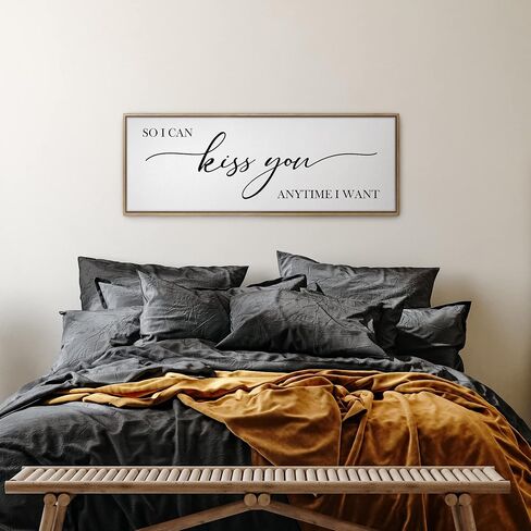 GraceView So I Can Kiss You Anytime I Want Sign - 42"x15" Framed Bedroom Sign Canvas Features A Beautifully Scripted Message Of Love And Comes Easy To Hang Accessories (Black) in Kuwait