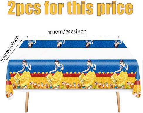 2 Pcs Snow White Theme Tablecloth, Princess Birthday Party Supplies Decorations Cartoon Party Table Cover (70.86" x 42.5") in Saudi Arabia