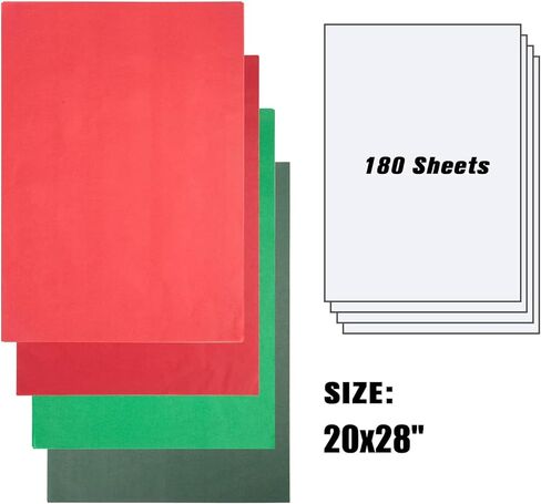 Shindel 180 ورقة مناديل ورقية لتغليف الهدايا، 20 × 28 بوصة مناديل عيد الميلاد لحقائب الهدايا هدايا عيد الميلاد وحرف العطلات in Kuwait