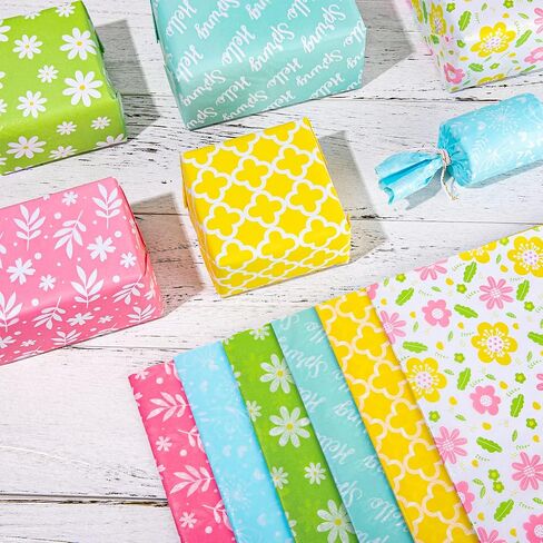 Whaline 90 Sheet Spring Tissue Paper Colorful Floral Pattern Gift Wrapping Paper 6 Flower Design Pastel Easter Tissue Paper for Spring Birthday Wedding Gift Packing DIY Art Craft, 13.8 x 19.7in in Saudi Arabia