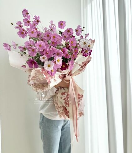مناديل ورقية مطبوعة فاخرة على الطراز الكوري من LITTLE DARLING لتغليف الزهور، باقة زهور، تغليف الهدايا، نمط زهرة حمراء زرقاء (لونان، 10 ورقات) in Kuwait