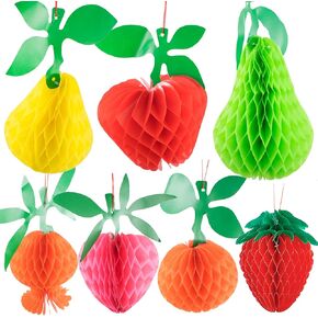 SnowTing 14 Pieces Tissue Honeycomb Fruit Decorations Paper Ball Apple Orange Strawberry Peach Pear with Hanging Rope Centerpiece for Hawaiian Tropical Luau Jungle Party Birthday Home Decor Supplies in Kuwait