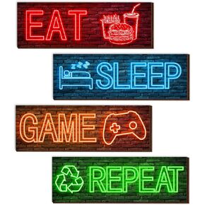 UBTKEY 4 Pieces Game Room Decor for Boys, Gamer Room Decor for Boys, Wooden Gaming Sign Gaming Room Decorations for Men Boys Room Bedroom Wall Decor, 13 x 4.3 Inch
