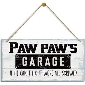 Rustic Decor Sign, Vintage Style Paw Paw's Garage Decor Sign, Garage Decor Sign, Hanging Decorative Wood Plaque, Printed Wood Art Wall Decor, Paw Paw's Gift, Garage Sign, Gift for Grandpa 12x6in