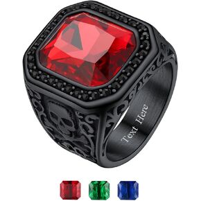 Richsteel Skull Black Onyx Ring for Men Retro X Bone Thumb Band Ring Punk Jewelry Custom Gift for him (Personalized Red/Blue/Green Stone)