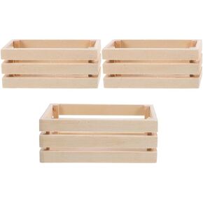 LOGOFUN 3pcs Dollhouse Mini Storage Basket Miniature Wooden Milk Crate Fruit Basket 1/12 Tiny Baskets Model for Dollhouse Accessory - 3.93 * 1.97 * 1.65IN