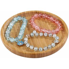 Round Jewelry Holder Bamboo Jewelry Organizer Tray Trinket Plate Earring Ring Bracelet Necklace Display Dish Desktop Decorative Tray, 1 Piece