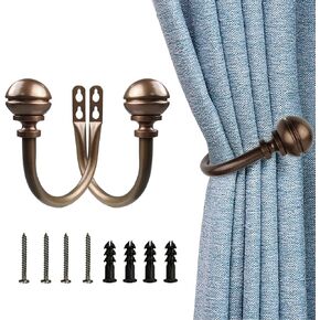 2Pcs Curtain Holdbacks - Wall Mounted Drapery Tiebacks with Hemisphere Finial,Decorative Curtain Holders for Bedroom Livingroom Office Home,Burnish Bronze
